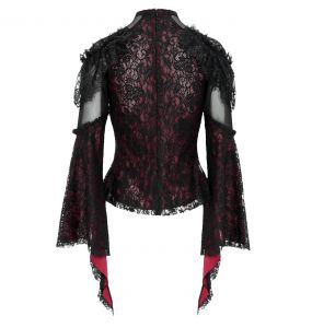 Burgundy and Black Lace 'Malasintha' Long Sleeves Top