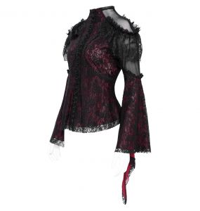 Burgundy and Black Lace 'Malasintha' Long Sleeves Top