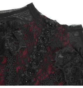 Burgundy and Black Lace 'Malasintha' Long Sleeves Top