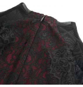 Burgundy and Black Lace 'Malasintha' Long Sleeves Top