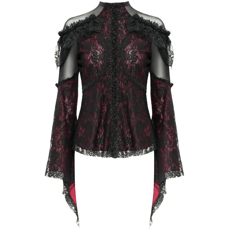 Burgundy and Black Lace 'Malasintha' Long Sleeves Top