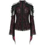 Burgundy and Black Lace 'Malasintha' Long Sleeves Top