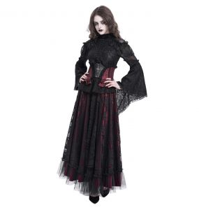 Long Burgundy and Black 'Alicia' Skirt