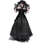 Longue Robe 'Liuva' en Dentelle et Velours Noirs