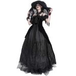 Longue Robe 'Liuva' en Dentelle et Velours Noirs