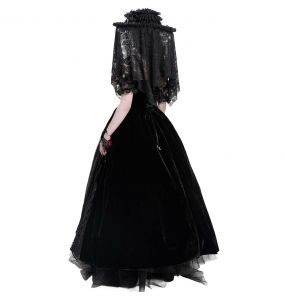 Longue Robe 'Liuva' en Dentelle et Velours Noirs