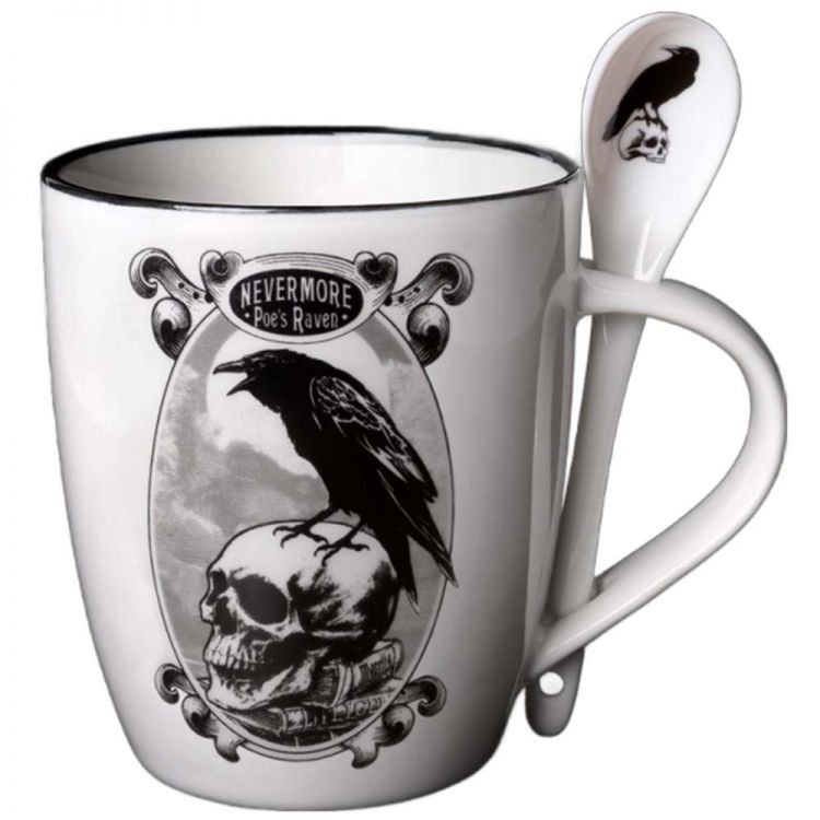 Ensemble Mug et Cuillère 'Poe's Raven' en Porcelaine