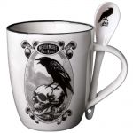 Porcelain 'Poe's Raven' Mug and Spoon Set