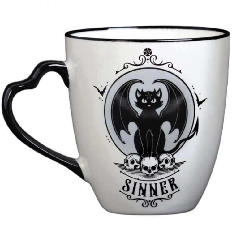 Mug 'Saint/Sinner' en Porcelaine avec Anse en Forme de Cœur