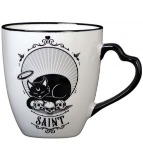 Porcelain 'Saint/Sinner' Mug with Heart Handle Shaped