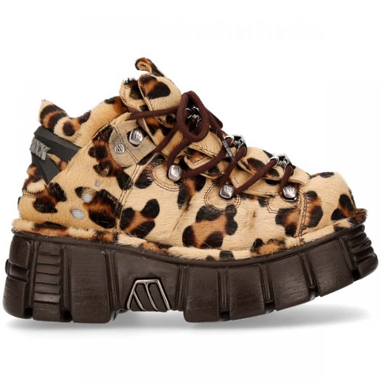 Brown Leopard Fur New Rock Metallic Shoes