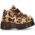 Chaussures New Rock Metallic en Fourrure Léopard Marron