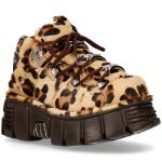 Brown Leopard Fur New Rock Metallic Shoes