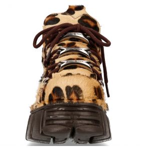 Brown Leopard Fur New Rock Metallic Shoes