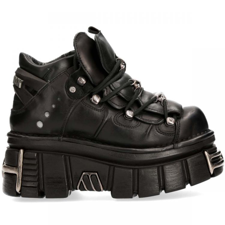 Black Nomada Leather New Rock Metallic Shoes
