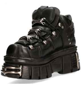 Black Nomada Leather New Rock Metallic Shoes