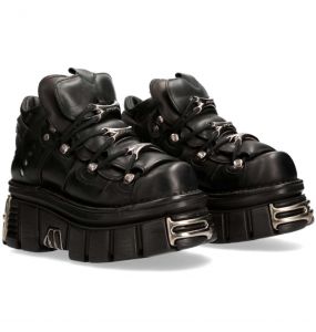 Chaussures New Rock Metallic en Cuir Nomada Noir