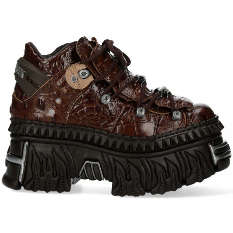 Burgundy Leather New Rock Fire Metallic Shoes