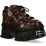 Burgundy Leather New Rock Fire Metallic Shoes