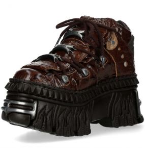 Burgundy Leather New Rock Fire Metallic Shoes
