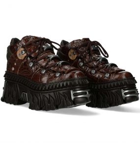 Burgundy Leather New Rock Fire Metallic Shoes