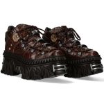 Burgundy Leather New Rock Fire Metallic Shoes