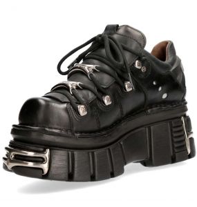 Black Itali Leather New Rock Metallic Shoes