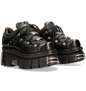 Chaussures New Rock Metallic en Cuir Itali Noir