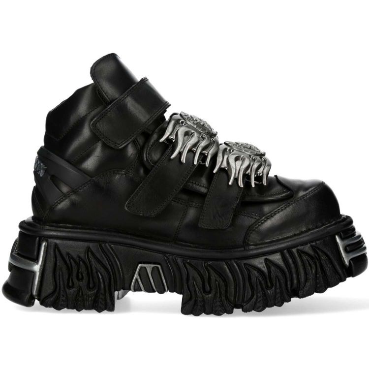 Chaussures New Rock Metallic Fire en Cuir Noir