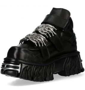 Black Leather New Rock Fire Metallic Shoes