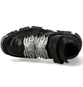 Black Leather New Rock Fire Metallic Shoes