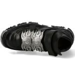 Black Leather New Rock Fire Metallic Shoes