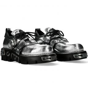 Silver Leather New Rock Metallic Shoes