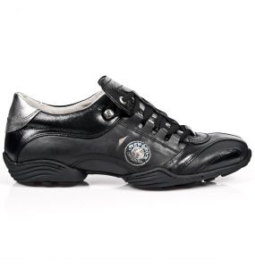 Black and Silver Leather New Rock ABS Sneakers