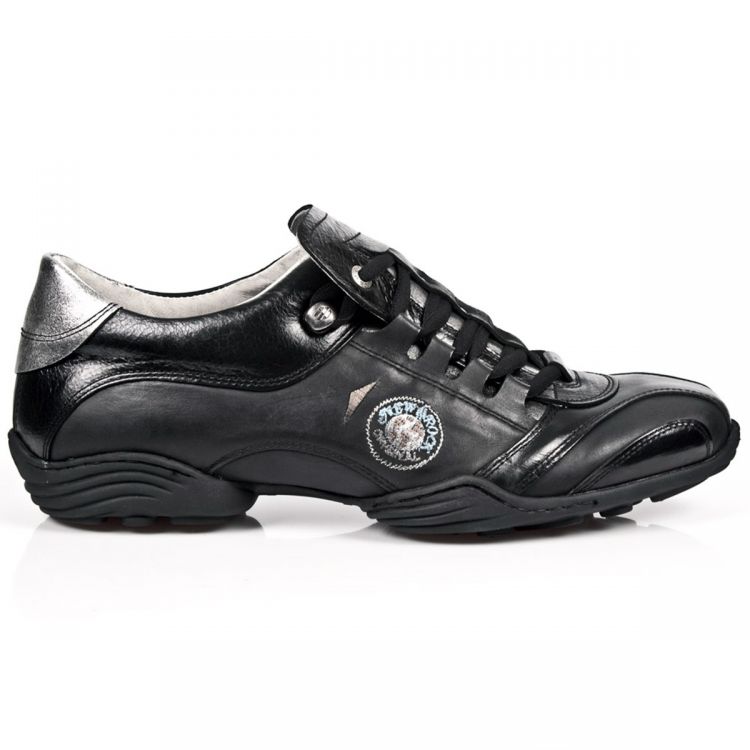 Black and Silver Leather New Rock ABS Sneakers