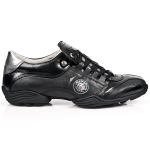 Black and Silver Leather New Rock ABS Sneakers