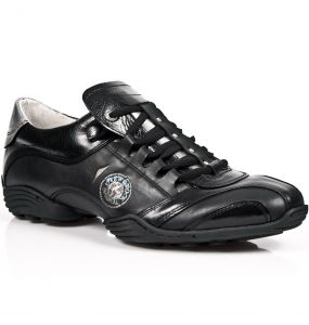 Black and Silver Leather New Rock ABS Sneakers