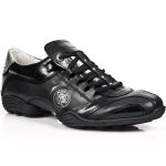 Black and Silver Leather New Rock ABS Sneakers