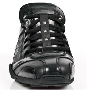 Black and Silver Leather New Rock ABS Sneakers
