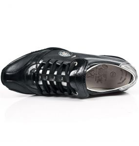 Black and Silver Leather New Rock ABS Sneakers