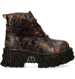 Brown and Golden New Rock Fire Platform Ankle Boots