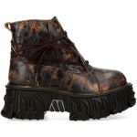 Bottines Plateformes New Rock Fire en Cuir Marron et Or