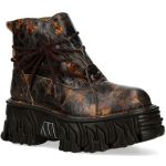 Bottines Plateformes New Rock Fire en Cuir Marron et Or