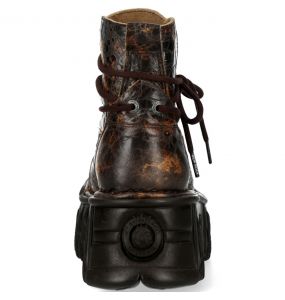 Brown and Golden New Rock Fire Platform Ankle Boots