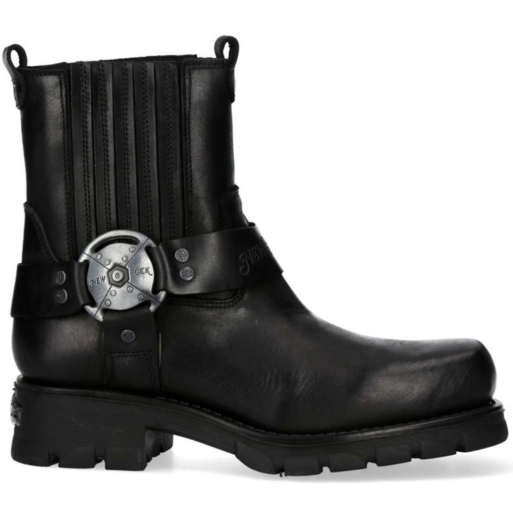 Black Itali Leather New Rock Motorcycle Ankle Boots