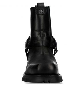 Black Itali Leather New Rock Motorcycle Ankle Boots
