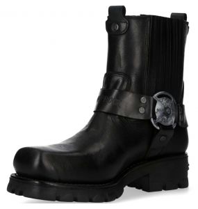 Black Itali Leather New Rock Motorcycle Ankle Boots