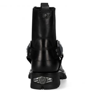Black Itali Leather New Rock Motorcycle Ankle Boots