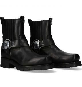 Black Itali Leather New Rock Motorcycle Ankle Boots
