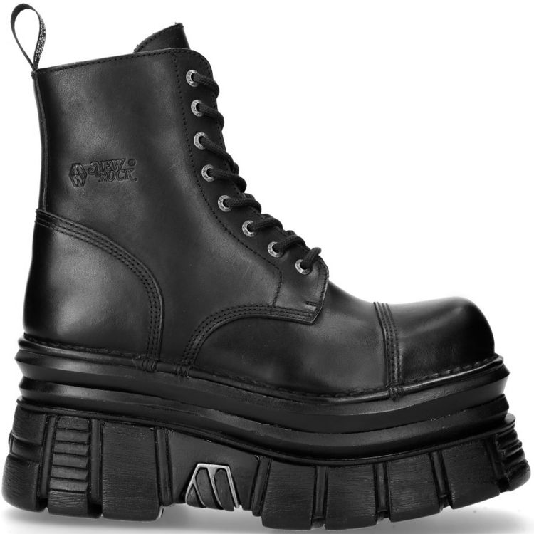 Bottines Plateformes New Rock Metallic Tower en Cuir Noir
